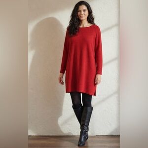 J Jill Tunic Dress Knit Texture Sweater Pullover RED 4X Cotton Blend Lagenlook